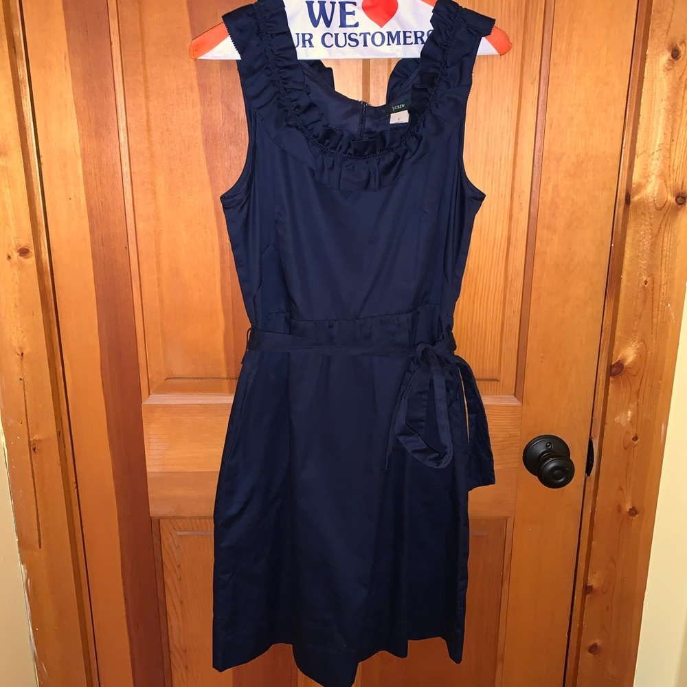 Jcrew ruffle neck navy dress